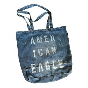 American Eagle Medium Tote Bag Blue Jean Classic Distressed 100% cotton